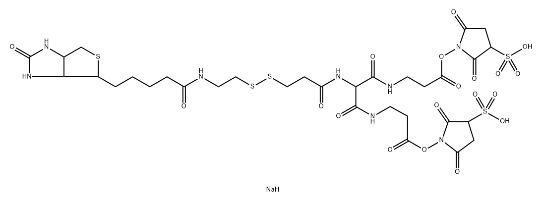6-[2-Biotinylamidoethyl]-dithiopropionamido]-4,8-diaza-5,7-diketoundecanoic Acid, Bis-N-sulfosuccinimidyl Ester Disodium Salt Struktur