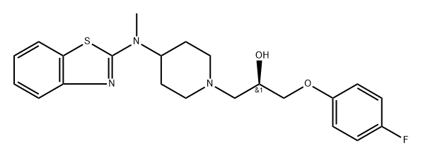 (R)-4-[(ベンゾチアゾール-2-イル)メチルアミノ]-α-[(4-フルオロフェノキシ)メチル]-1-ピペリジンエタノール 化学構造式