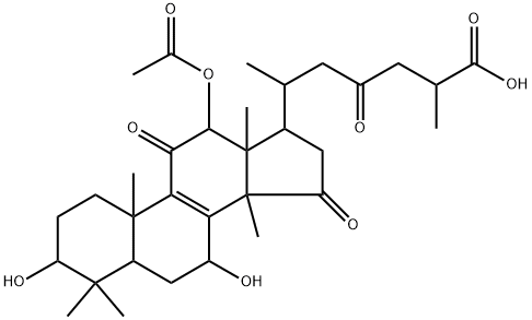 12β-アセチルオキシ-3β,7β-ジヒドロキシ-11,15,23-トリオキソ-5α-ラノスタ-8-エン-26-酸 化学構造式