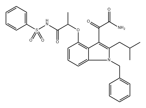 1H-Indole-3-acetamide, 4-[1-methyl-2-oxo-2-[(phenylsulfonyl)amino]ethoxy]-2-(2-methylpropyl)-α-oxo-1-(phenylmethyl)- 化学構造式