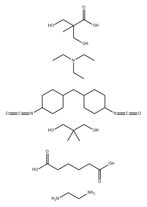 Hexanedioic acid, polymer with N,N-diethylethanamine 3-hydroxy-2-(hydroxymethyl)-2-methylpropanoate, 2,2-dimethyl-1,3-propanediol, 1,2-ethanediamine and 1,1-methylenebis4-isocyanatocyclohexane Struktur