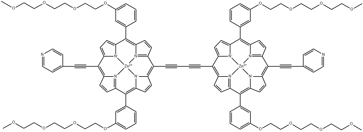 二(4-吡啶乙炔基)双[3-[2-[2-(2-甲氧乙氧基)乙氧基]乙氧基]苯基]卟吩乙炔二聚体锌盐, 1051971-75-5, 结构式
