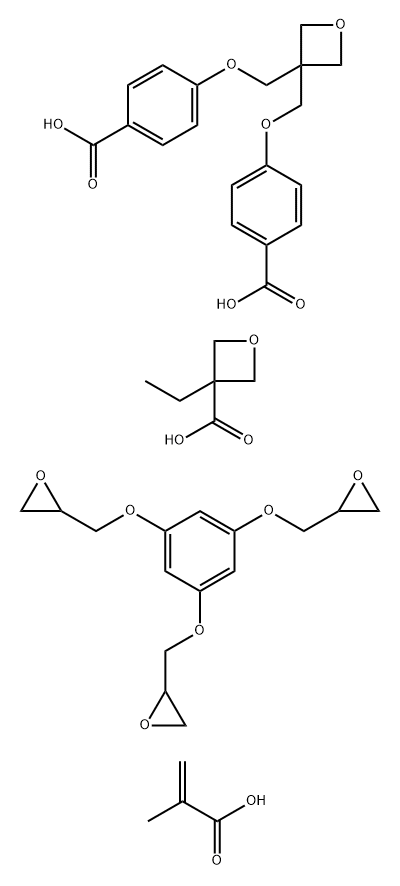 3-Oxetanecarboxylic acid, 3-ethyl-, polymer with 2,2′,2′′-[1,3,5-benzenetriyltris(oxymethylene)]tris[oxirane], 2-methyl-2-propenoic acid and 4,4′-[3-oxetanylidenebis(methyleneoxy)]bis[benzoic acid] Structure