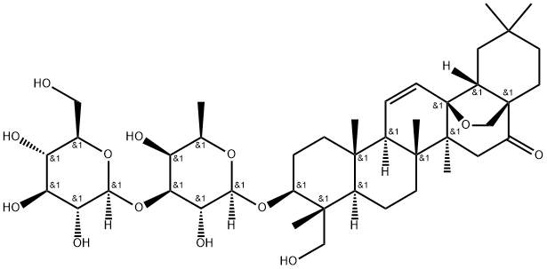 23-Hydroxy-13β,28β-epoxyolean-11-ene-16-one 3-O-β-D-glucopyranosyl-(1→3)-β-D-fucopyranoside,106452-32-8,结构式