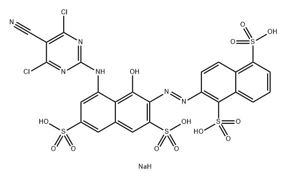 1,5-Naphthalenedisulfonicacid,2-[2-[8-[(4,6-dichloro-5-cyano-2-pyrimidinyl)amino]-1-hydroxy-3,6-disulfo-2-naphthalenyl]diazenyl]-,sodium salt (1:4) 化学構造式