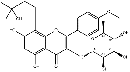 4H-1-Benzopyran-4-one, 3-[(6-deoxy-α-L-mannopyranosyl)oxy]-5,7-dihydroxy-8-(3-hydroxy-3-methylbutyl)-2-(4-methoxyphenyl)- Structure