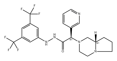 Pyrrolo[1,2-a]pyrazine-2(1H)-acetic acid, hexahydro-α-3-pyridinyl-, 2-[3,5-bis(trifluoromethyl)phenyl]hydrazide, (αR,8aS)- Structure