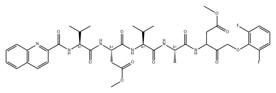 L-Alaninamide, N-(2-quinolinylcarbonyl)-L-valyl-L-α-aspartyl-L-valyl-N-[3-(2,6-difluorophenoxy)-1-(2-methoxy-2-oxoethyl)-2-oxopropyl]-, methyl ester Struktur
