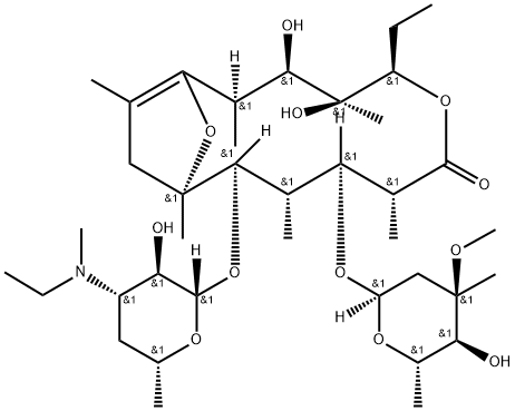 3''-N-デメチル-3''-N-エチル-6-デオキシ-9-デオキソ-8,9-ジデヒドロ-6,9-エポキシエリスロマイシン 化学構造式