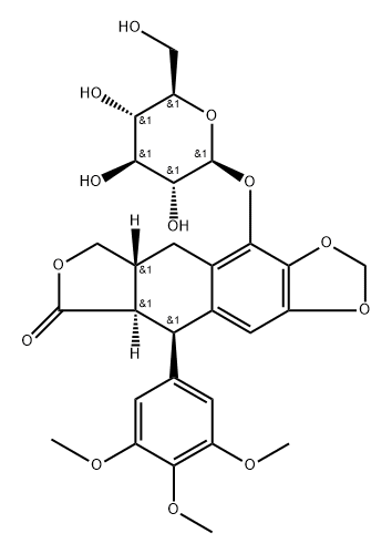 (-)-β-ペルタチン5-O-β-D-グルコピラノシド 化学構造式