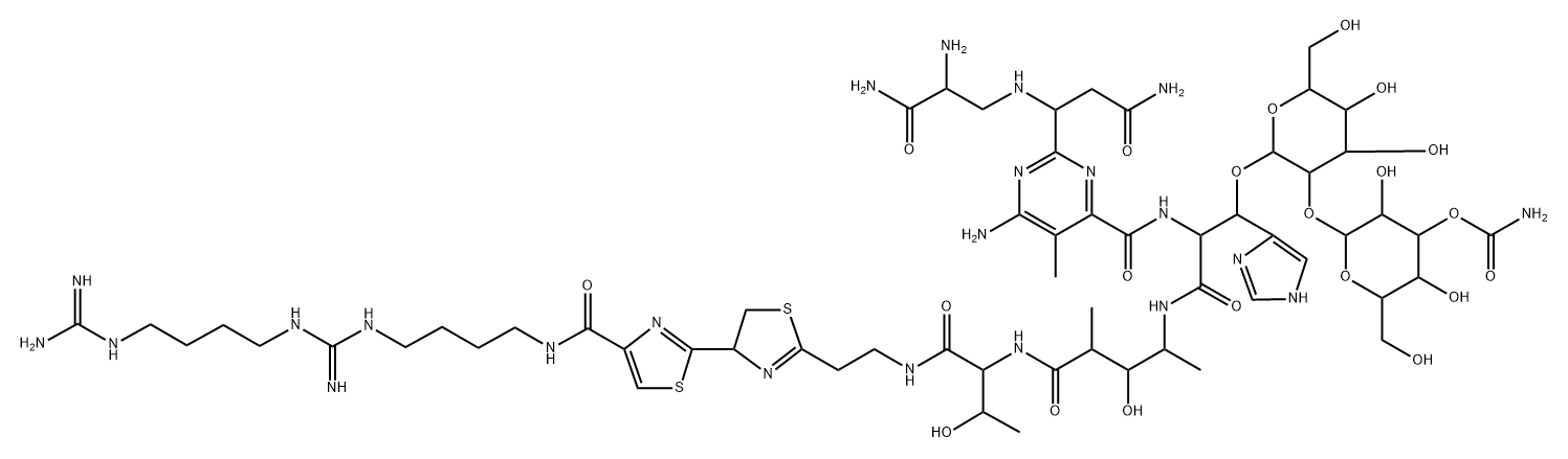 N1-[4-[[[[4-[[アミノイミノメチル]アミノ]ブチル]アミノ](イミノ)メチル]アミノ]ブチル]-7,8-ジヒドロブレオマイシンアミド 化学構造式