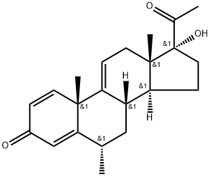 17Α- 羟基 -6Α- 甲基-1,4,9(11)-三烯孕甾-3,20-二酮, 110664-42-1, 结构式