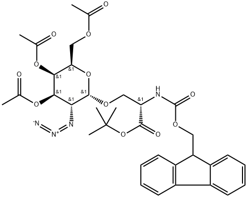 N-(9-Fluorenylmethoxycarbonyl)-O-(3,4,6-tri-O-acetyl-2-azido-2-desoxy-α-D-galactopyranosyl)-L-serin-tert-butylester 结构式
