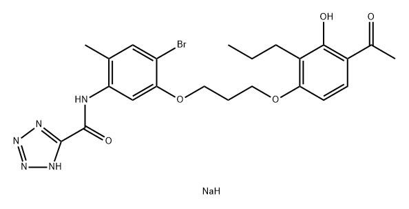 1H-Tetrazole-5-carboxamide, N-(5-(3-(4-acetyl-3-hydroxy-2-propylphenox y)propoxy)-4-bromo-2-methylphenyl)-, monosodium salt Structure