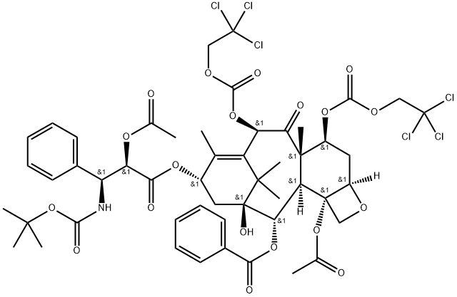 Benzenepropanoic acid, α-(acetyloxy)-β-[[(1,1-dimethylethoxy)carbonyl]amino]-, (2aR,4S,4aS,6R,9S,11S,12S,12aR,12bS)-12b-(acetyloxy)-12-(benzoyloxy)-2a,3,4,4a,5,6,9,10,11,12,12a,12b-dodecahydro-11-hydroxy-4a,8,13,13-tetramethyl-5-oxo-4,6-bis[[(2,2,2-trichl Struktur