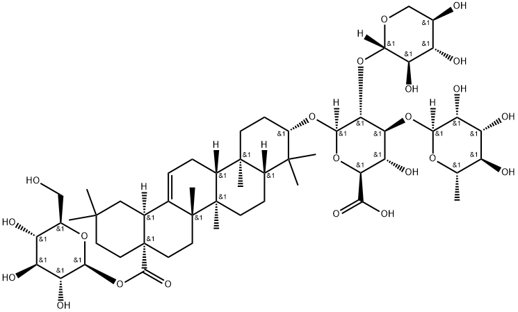 β-D-glucopyranosyl 3-O-[(O-β-D-xylopyranosyl-(1→2) (O-α-L-rhamnopyranosyl(1→3)β-D-glucuronopyranosyl]oleanolate 结构式