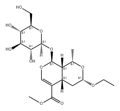 1H,3H-Pyrano[3,4-c]pyran-5-carboxylic acid, 3-ethoxy-8-(β-D-glucopyranosyloxy)-4,4a,8,8a-tetrahydro-1-methyl-, methyl ester, (1S,3S,4aS,8S,8aS)- Struktur