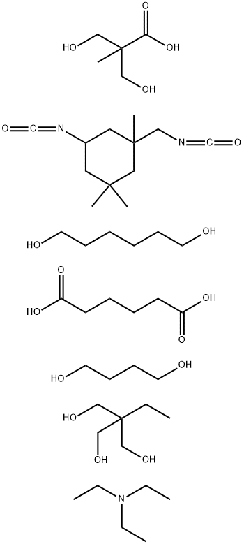 Hexanedioic acid, polymer with 1,4-butanediol, 2-ethyl-2-(hydroxymethyl)-1,3-propanediol, 1,6-hexanediol, 3-hydroxy-2-(hydroxymethyl)-2-methylpropanoic acid and 5-isocyanato-1-(isocyanatomethyl) -1,3,3-trimethylcyclohexane, compd. with N,N-diethylethanami|