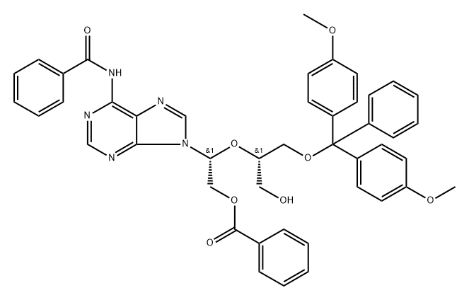 Benzamide, N-?[9-?[(1R)?-?2-?(benzoyloxy)?-?1-?[(1S)?-?2-?[bis(4-?methoxyphenyl)?phenylmethoxy]?-?1-?(hydroxymethyl)?ethoxy]?ethyl]?-?9H-?purin-?6-?yl]?- Struktur