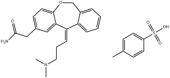 Dibenz[b,e]oxepin-2-acetamide, 11-[3-(dimethylamino)propylidene]-6,11-dihydro-, (11Z)-, 4-methylbenzenesulfonate (1:1) 化学構造式