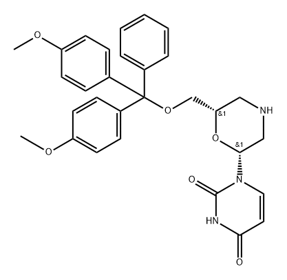 7’-O-(4,4’-Dimethoxytrityloxy)morpholino uracil Structure