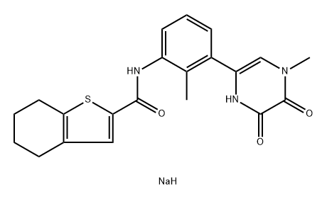 sodium 4-methyl-6-(2-methyl-3-(4,5,6,7-tetrahydrobenzo[b]thiophene-2-carboxamido)phenyl)-3-oxo-3,4-dihydropyrazin-2-olate Struktur