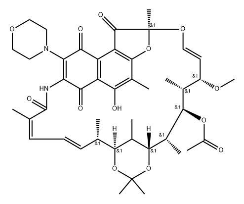 Rifamycin, 1,4-dideoxy-1,4-dihydro-21,23-O-(1-methylethylidene)-3-(4-morpholinyl)-1,4-dioxo-,113402-07-6,结构式