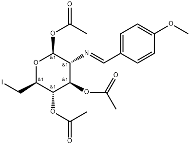 1,3,4-三-O-乙酰基-2-氨基-2,6-二脱氧-6-碘-N-(4-甲氧基亚苄基)-Β-D-吡喃葡萄糖 结构式