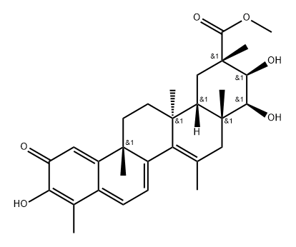 24,25,26,27-Tetranoroleana-1(10),3,5,7,14-pentaen-29-oic acid, 3,21,22-trihydroxy-9,13,15-trimethyl-2-oxo-, methyl ester, (9β,13α,20α,21β,22β)- 化学構造式