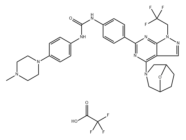 Urea, N-[4-(4-Methyl-1-piperazinyl)phenyl]-N'-[4-[4-(8-oxa-3-azabicyclo[3.2.1]oct-3-yl)-1-(2,2,2-trifluoroethyl)-1H-pyrazolo[3,4-d]pyriMidin-6-yl]phenyl]-, CF3COOH salt Struktur