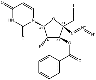 2,4(1H,3H)-Pyrimidinedione, 1-(4-C-azido-3-O-benzoyl-2,5-dideoxy-2-fluoro-5-iodo-β-D-arabinofuranosyl)- Structure