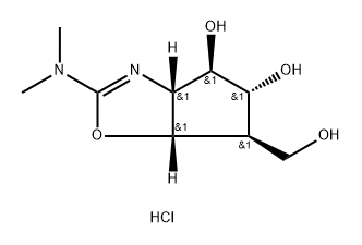 4H-Cyclopentoxazole-4,5-diol, 2-(dimethylamino)-3a,5,6,6a-tetrahydro-6-(hydroxymethyl)-, monohydrochloride, 3aR-(3a.alpha.,4.alpha.,5.beta.,6.alpha.,6a.alpha.)- Structure