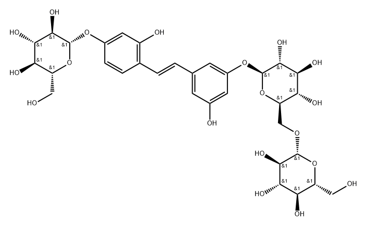 Oxyresveratrol 6-O-D-glucopyranosyl-D-glucopyranoside, 1149372-92-8, 结构式