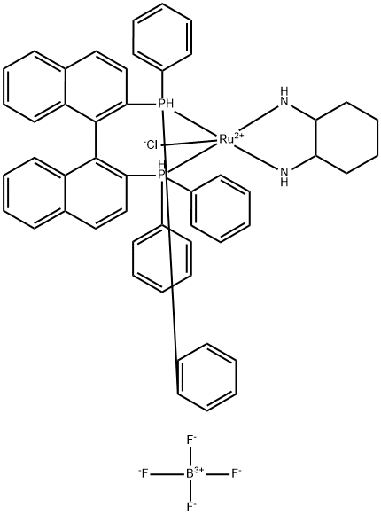 Chloro[(R)-2,2'-bis(diphenylphosphino)-1,1'-binaphthyl][(1R,2R)-cyclohexane-1,2-diamine)]ruthenium(II)tetrafluoroborate Struktur