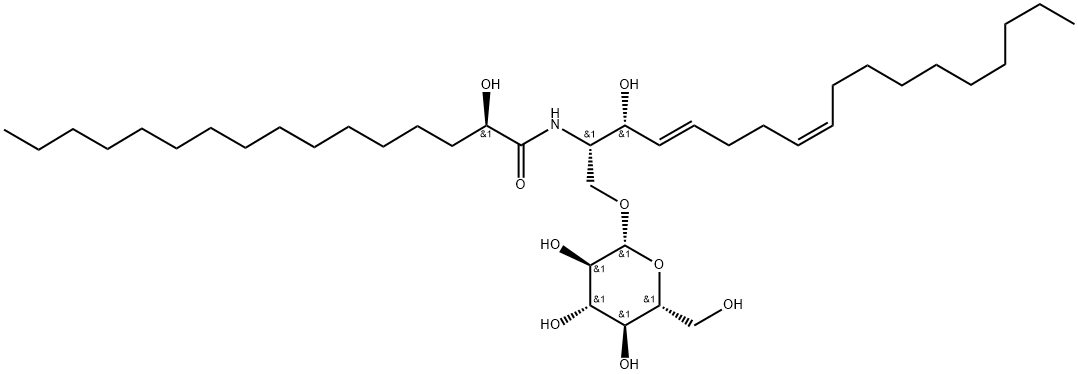 (2S,3R,4E,8Z)-1-(β-D-グルコピラノシルオキシ)-2-[[(2R)-2-ヒドロキシヘキサデカノイル]アミノ]-4,8-オクタデカジエン-3-オール 化学構造式