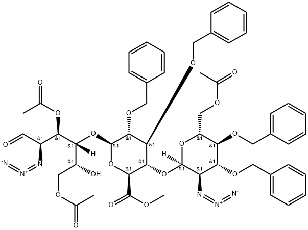D-Glucose, O-6-O-acetyl-2-azido-2-deoxy-3,4-bis-O-(phenylmethyl)-α-D-glucopyranosyl-(1→4)-O-6-methyl-2,3-bis-O-(phenylmethyl)-β-D-glucopyranuronosyl-(1→4)-2-azido-2-deoxy-, 3,6-diacetate Structure