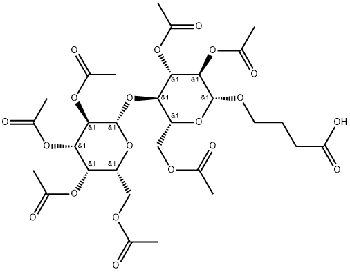 3-carboxypropyl O-(2,3,4,6-tetra-O-acetyl-β-D-galactopyranosyl)-(1->4)-2,3,6-tri-O-acetyl-β-D-glucopyranoside Struktur