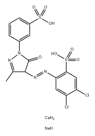 Benzenesulfonic acid, 4,5-dichloro-2-4,5-dihydro-3-methyl-5-oxo-1-(3-sulfophenyl)-1H-pyrazol-4-ylazo-, calcium sodium salt (2:1:2) Structure