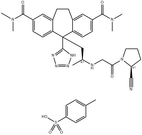 5H-Dibenzo[a,d]cycloheptene-2,8-dicarboxamide, 5-[(2S)-2-[[2-[(2S)-2-cyano-1-pyrrolidinyl]-2-oxoethyl]amino]propyl]-10,11-dihydro-N2,N2,N8,N8-tetramethyl-5-(2H-tetrazol-5-yl)-, 4-methylbenzenesulfonate (1:1)|化合物 AMG-222 TOSYLATE