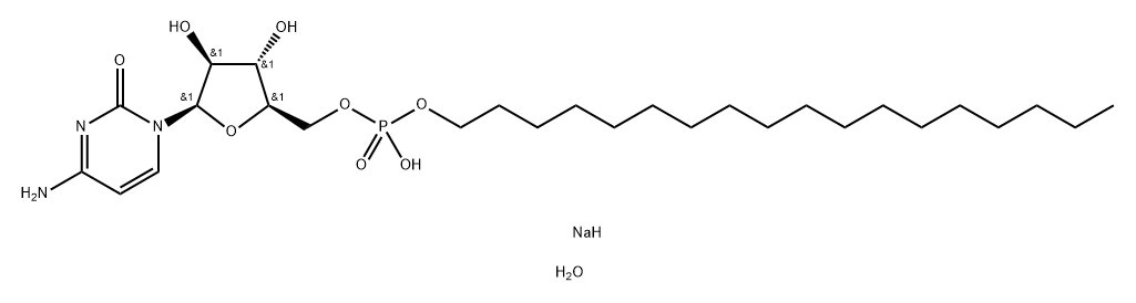 (2R,3S,4S,5R)-5-(4-氨基-2-氧代嘧啶-1(2H)-基]-3,4-二羟基-2-四氢呋喃基]甲基十八基磷酸钠水合物 结构式