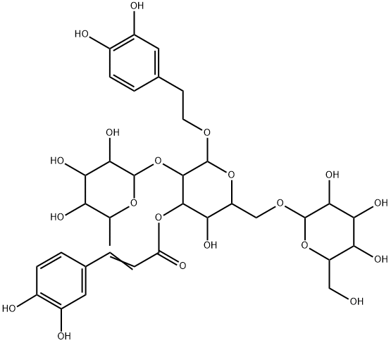 β-D-Allopyranoside, 2-(3,4-dihydroxyphenyl)ethyl O-6-deoxy-α-L-mannopyranosyl-(1→2)-O-[β-D-glucopyranosyl-(1→6)]-, 3-[(2E)-3-(3,4-dihydroxyphenyl)-2-propenoate] Structure
