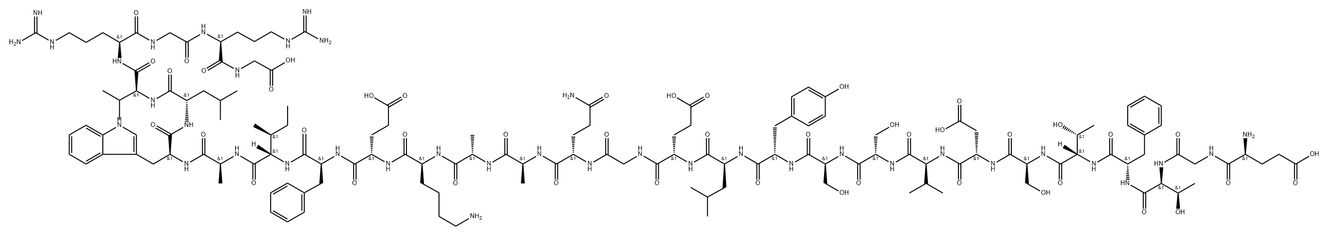 Glycine, L-α-glutamylglycyl-L-threonyl-L-phenylalanyl-L-threonyl-L-seryl-L-α-aspartyl-L-valyl-L-seryl-L-seryl-L-tyrosyl-L-leucyl-L-α-glutamylglycyl-L-glutaminyl-L-alanyl-L-alanyl-L-lysyl-L-α-glutamyl-L-phenylalanyl-L-isoleucyl-L-alanyl-L-tryptophyl-L-leucyl-L-valyl-L-arginylglycyl-L-arginyl- Structure