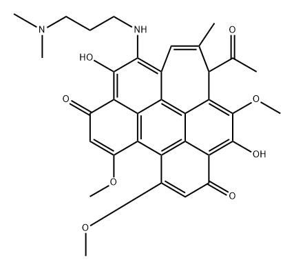 1H-Cyclohepta[ghi]perylene-6,11-dione, 1-acetyl-4-[[3-(dimethylamino)propyl]amino]-5,12-dihydroxy-8,9,13-trimethoxy-2-methyl- Structure