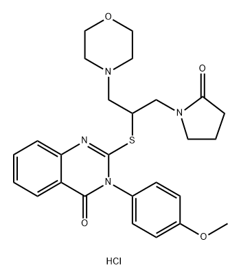 hydron 3-(4-methoxyphenyl)-2-[1-morpholin-4-yl-3-(2-oxopyrrolidin-1-yl)propan-2-yl]sulfanylquinazolin-4-one chloride Struktur