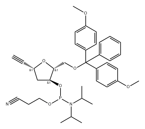 Ethynyl 2-deoxy-5-O-DMT-ribosyl 3-CE phosphoramidite,1173797-55-1,结构式