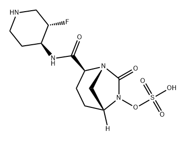 (2S,5R)-2-(((3S,4S)-3-fluoropiperidin-4-yl)carbamoyl)-7-oxo-1,6-diazabicyclo[3.2.1]octan-6-yl hydrogen sulfate Structure
