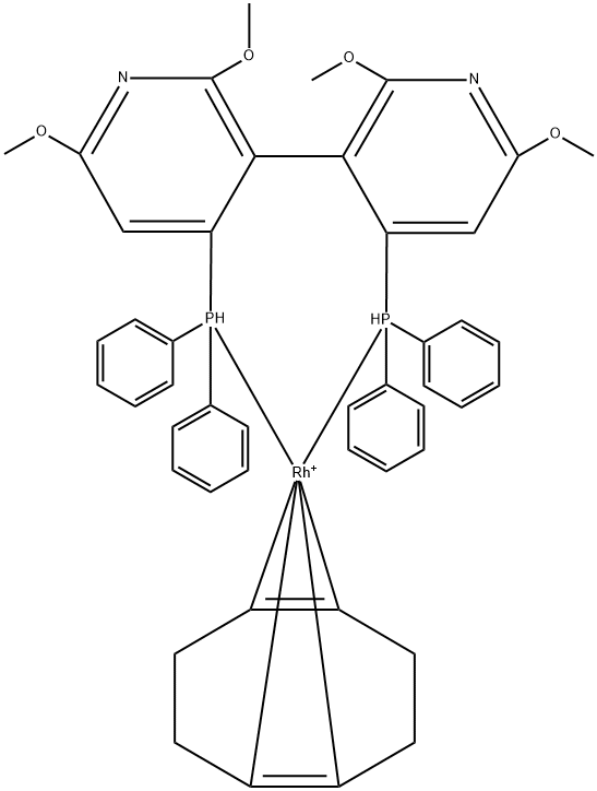 (S)-(-)-2,2',6,6'-Tetramethoxy-4,4'-bis(diphenylphosphino)-3,3'-bipyridine(1,5-cyclooctadiene)rhodium(I) tetrafluoroborate Structure