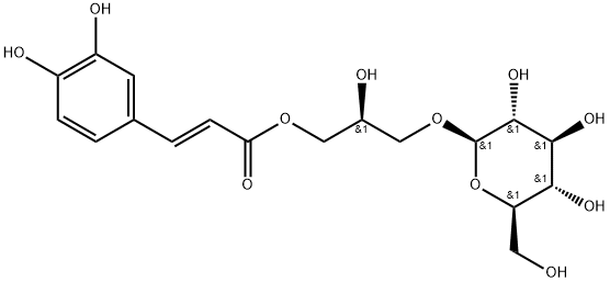 3,4-ジヒドロキシけい皮酸(2S)-3-[(β-D-グルコピラノシル)オキシ]-2-ヒドロキシプロピル 化学構造式