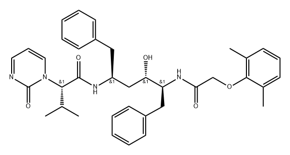 1(2H)-Pyrimidineacetamide, N-[(1S,3S,4S)-4-[[2-(2,6-dimethylphenoxy)acetyl]amino]-3-hydroxy-5-phenyl-1-(phenylmethyl)pentyl]-α-(1-methylethyl)-2-oxo-, (αS)- Structure
