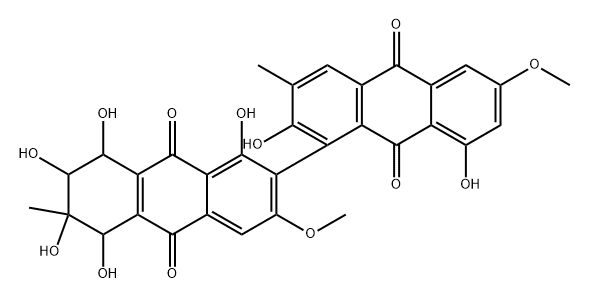 (5'R)-5',6',7',8'-Tetrahydro-1',2,5'β,6'α,7'α,8,8'β-heptahydroxy-3',6-dimethoxy-3,6'-dimethyl-1,2'-bianthracene-9,9',10,10'-tetrone Structure